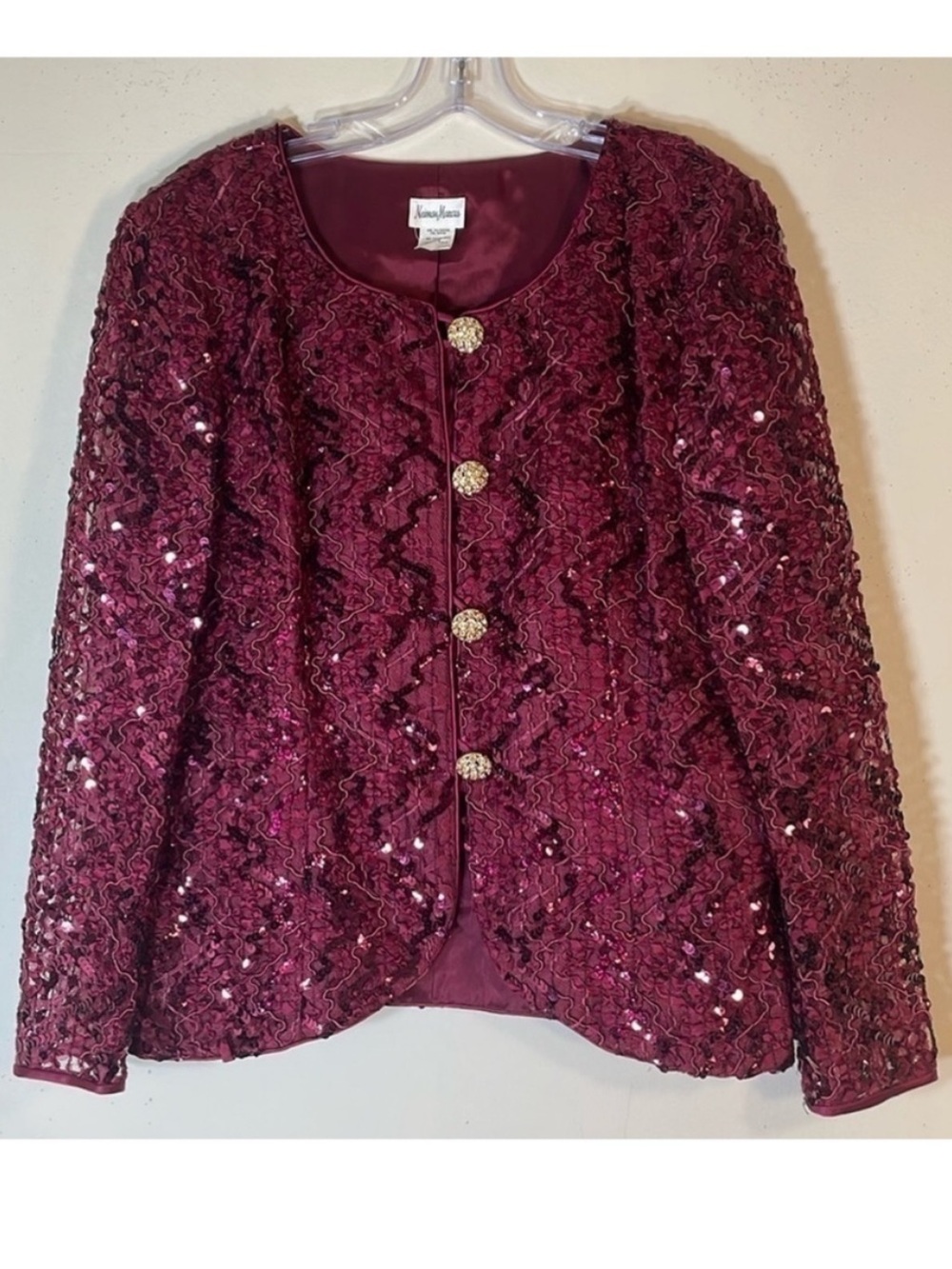 NEW! Neiman Marcus Glitter Sequin Embroidered Lace Jacket with Jewel Button. 16.